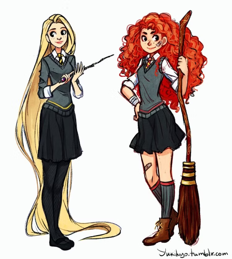Рапунцель и Мерида в Хогвартсе художник YukiHyo.png