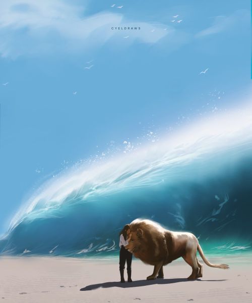Файл:Люси и Аслан на берегу арт от Cyeldraws.jpg